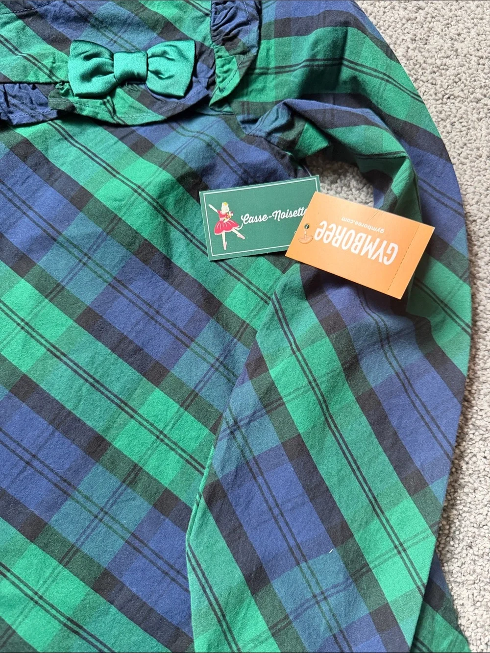 Gymboree Green & Navy Plaid Long-Sleeve Ruffle Top with Bow